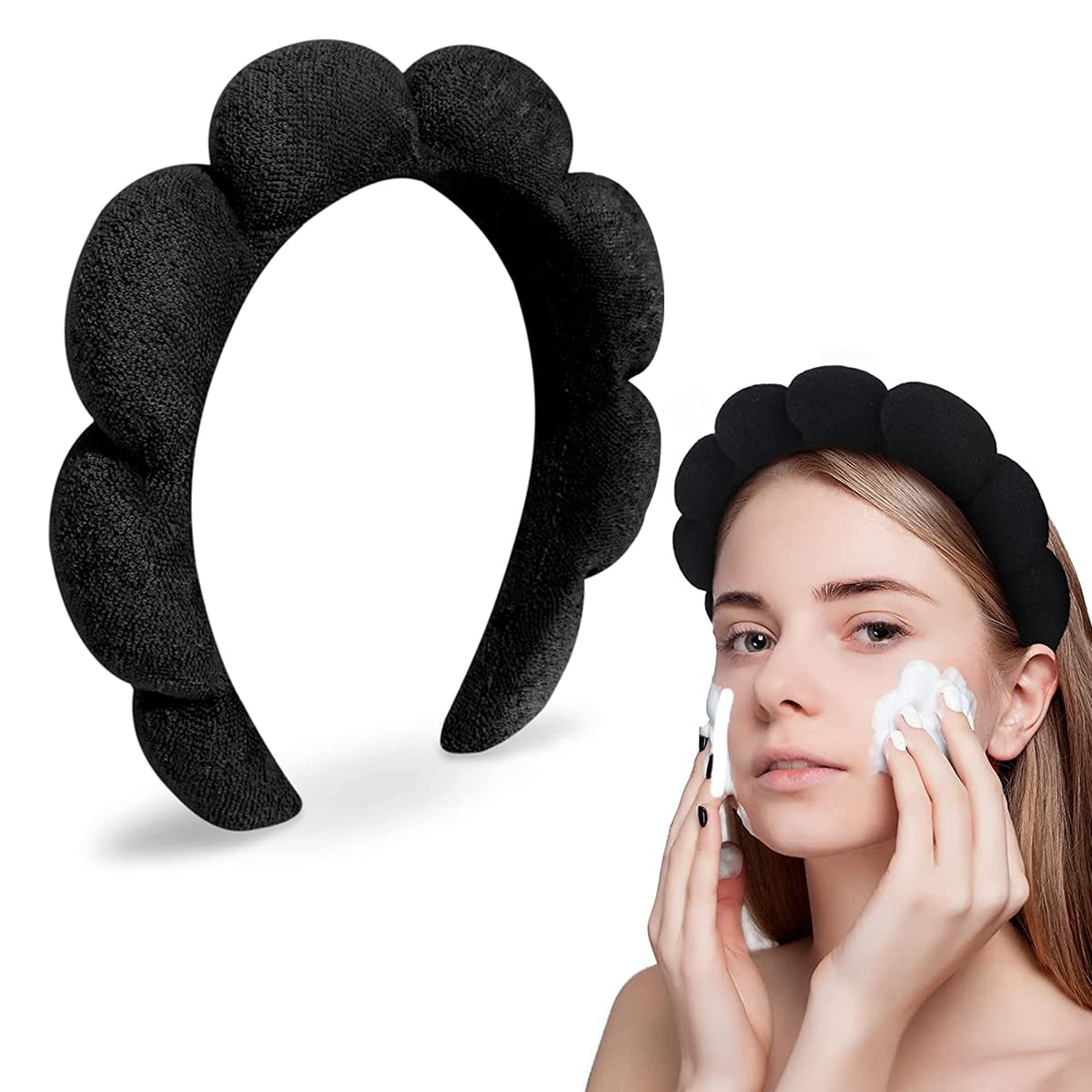MAYCREATE Facial Spa Headband for Women Girls, Soft Sponge Headband for Face Washing, Shower, Makeup Headband Fashion Clouds Hairband Non Slip Hair Hoop Headwear, Black MAYCREATE Facial Spa Headband for Women Girls, Soft Sponge Headband for Face Washing, Shower, Makeup Headband Fashion Clouds Hairband Non Slip Hair Hoop Headwear, Black